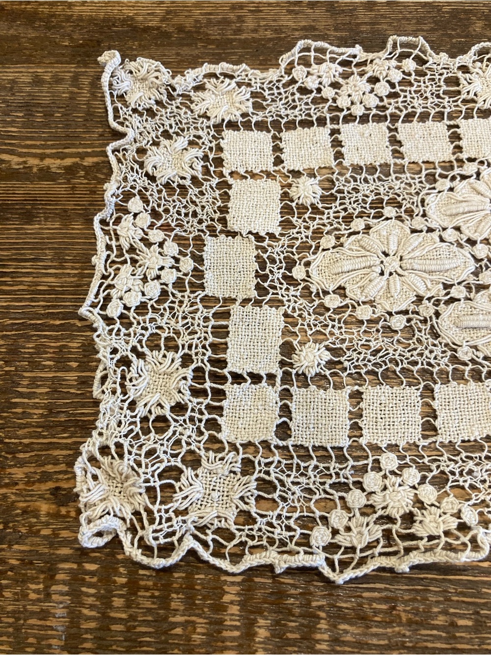 Small Rectangle Doily Table Accent in Cream Flower Design Crochet - Picture 6 of 13